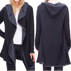 BLANC NOIR BNCI wool blend long cardigan black women size S soft knit hooded EUC